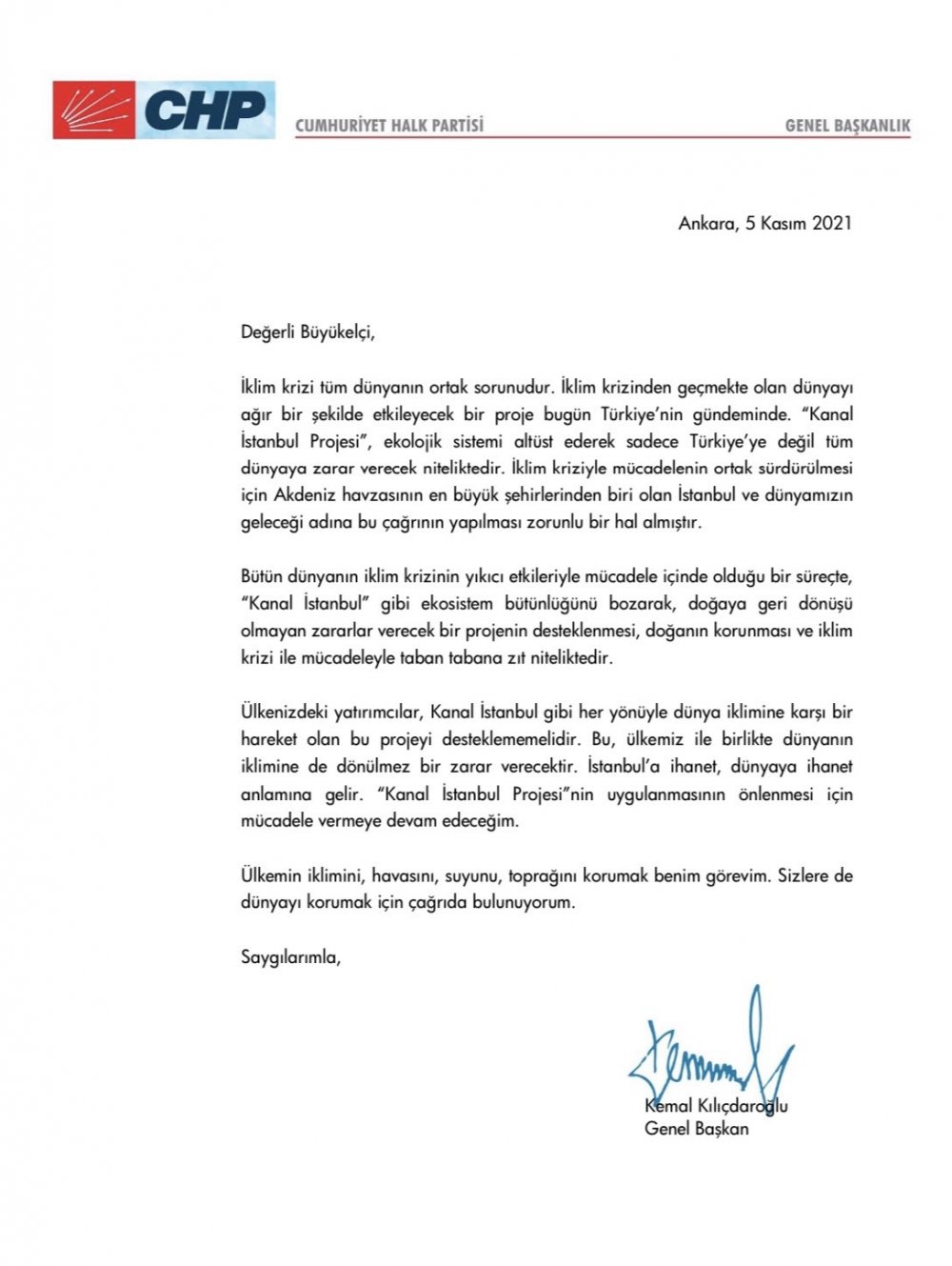 kılıçdaroğlu mektup