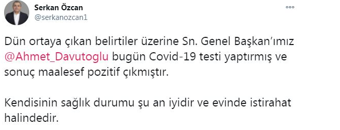 Ahmet Davutoğlu Koronaya Yakalandı. Toplumsal