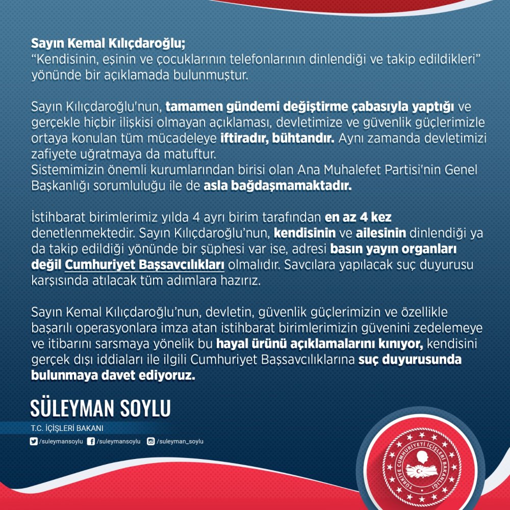 Süleyman Soylu'dan Kılıçdaroğlu'na yanıt